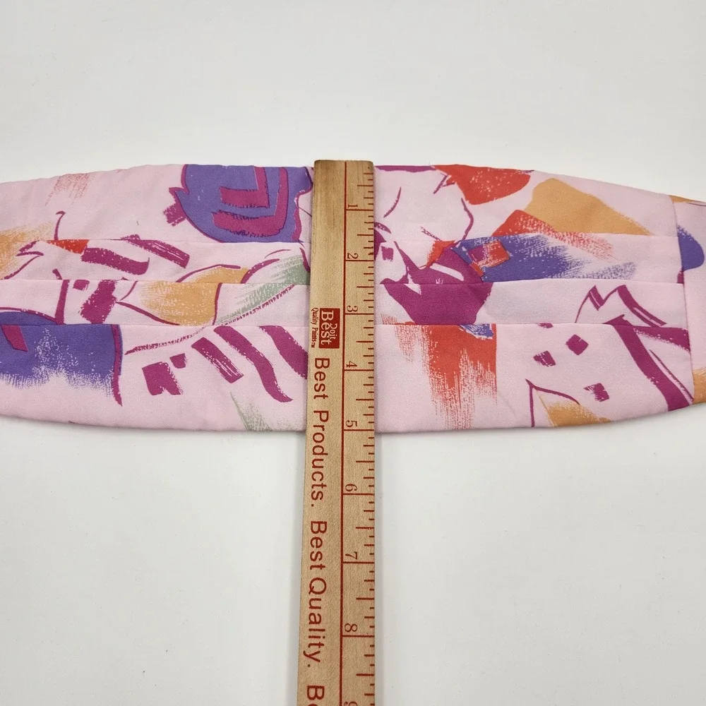 VTG 80s Abstract Floral Statement Waist Belt Cummerbund Pink Pastel USA OS Funky